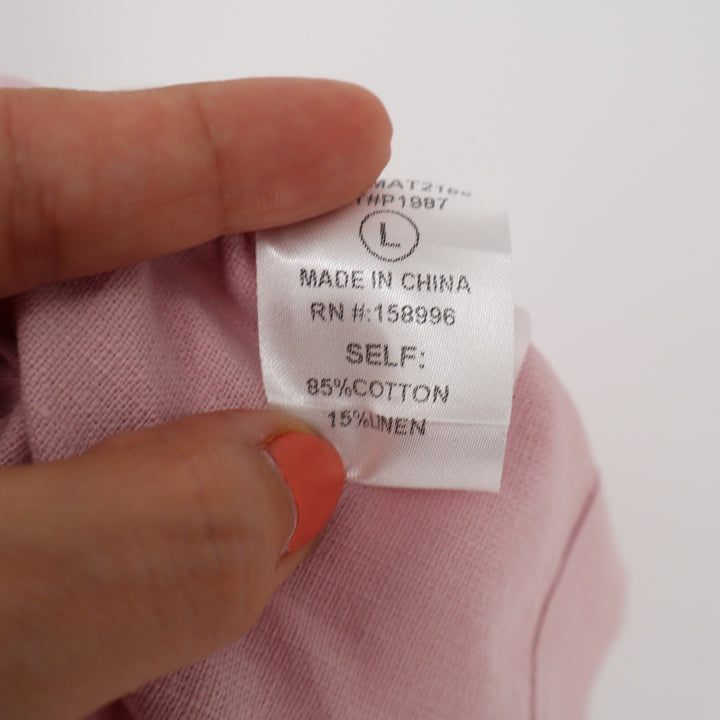 Aaron & Amber Pink Cotton Linen Puff Sleeve Lace Up Back Blouse Top Large