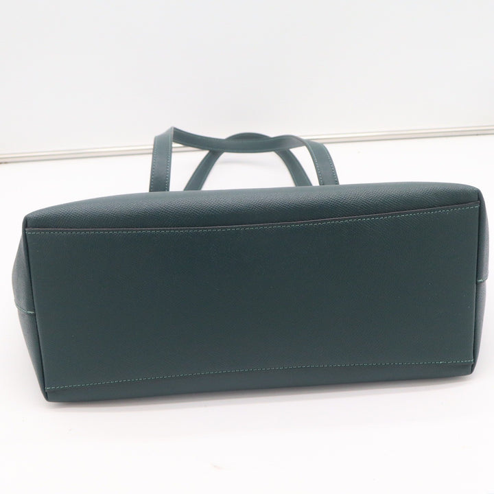 Coach Gallery Tote Forest Green Crossgrain Leather Shoulder Bag Gunmetal