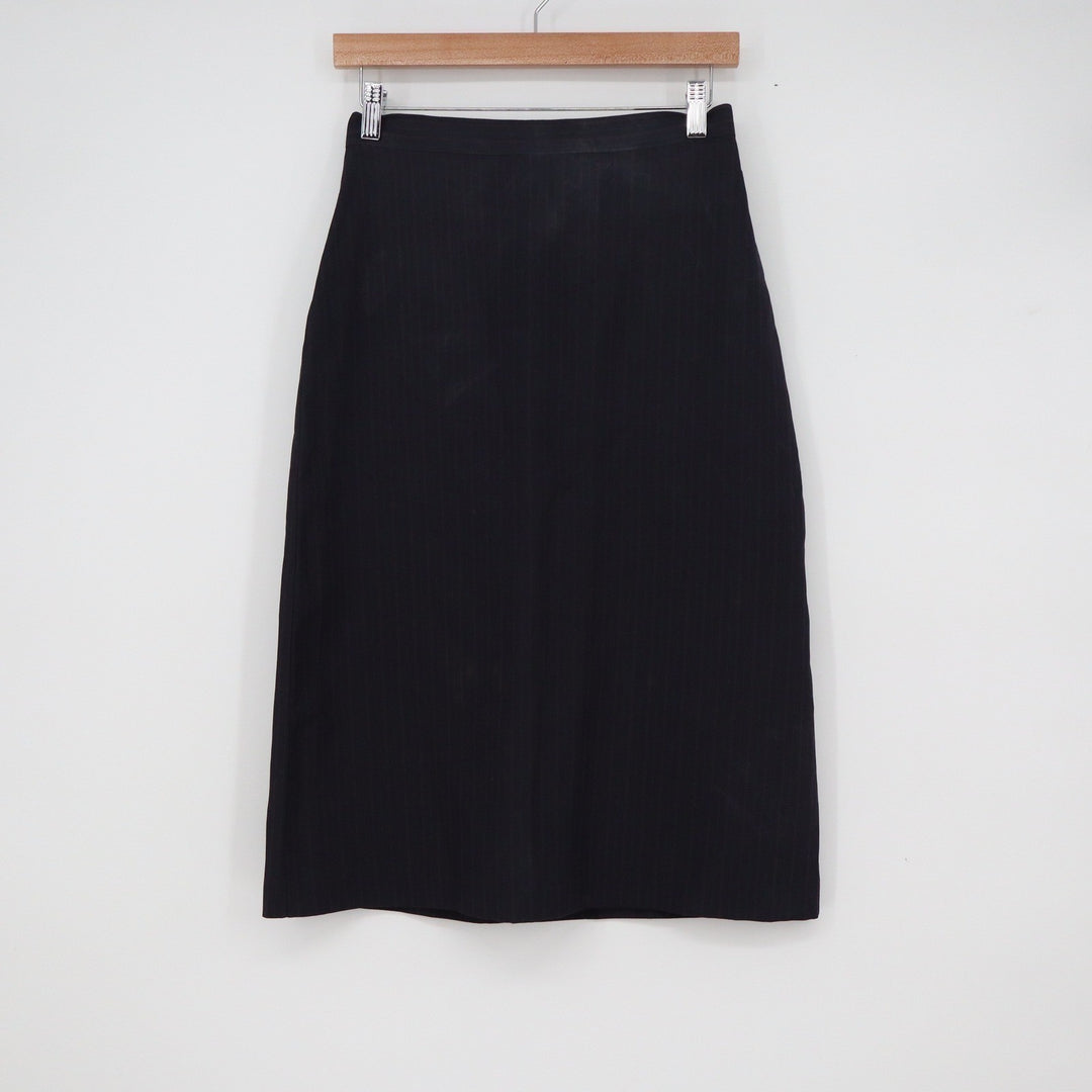 Black Pinstripe Midi Pencil Skirt Women Size S Tailored Office Business Wear