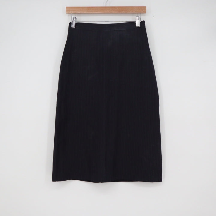 Black Pinstripe Midi Pencil Skirt Women Size S Tailored Office Business Wear