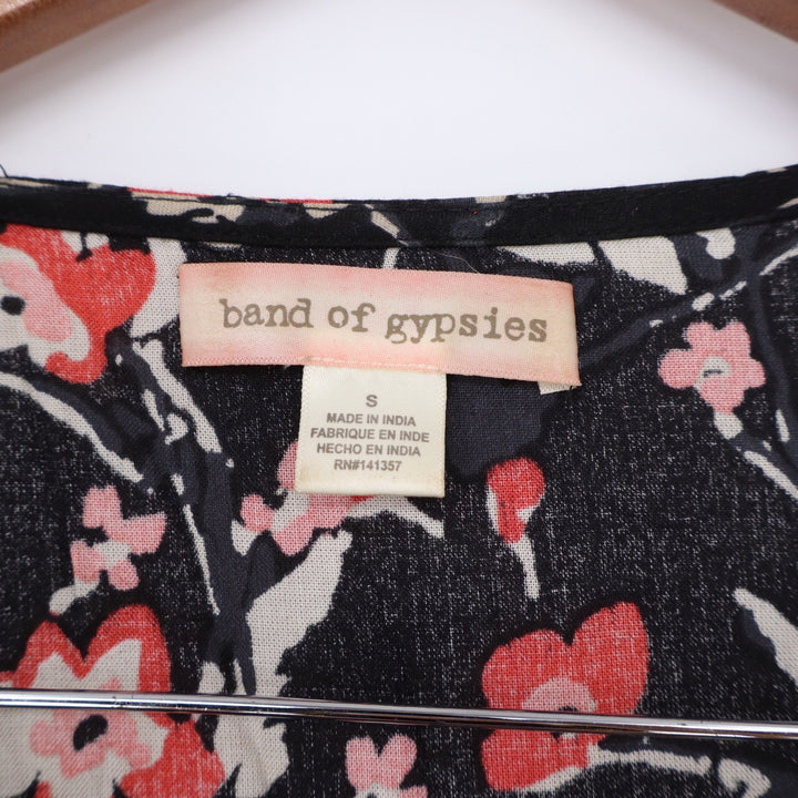 Band of Gypsies Dress Womens S Mini Wrap Black Floral 3/4 Sleeve Excellent