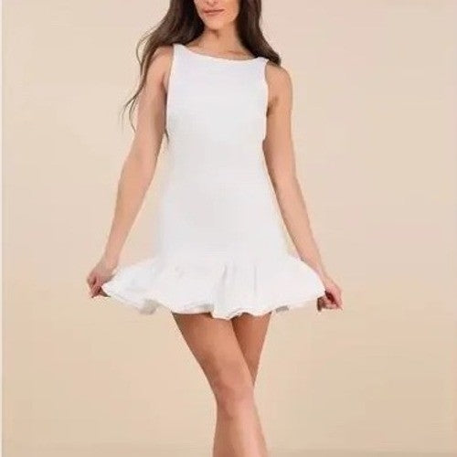 Lulus Superb Aura White Ruffled Drop Waist Mini Dress Size M