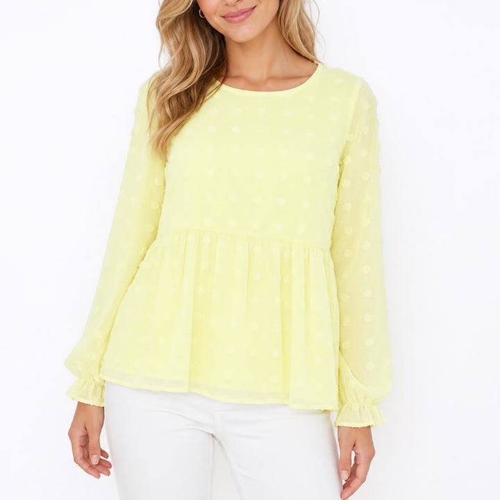 Shein Curve Yellow Swiss Dot Peplum Blouse Long Sleeve Plus Size 2XL