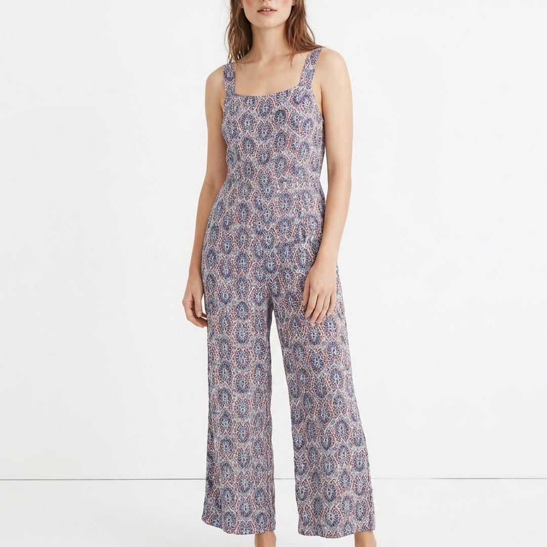 Scoop Jumpsuit Womens XL (16-18) Multi Fan Mosaic Smock Strap Side Pockets