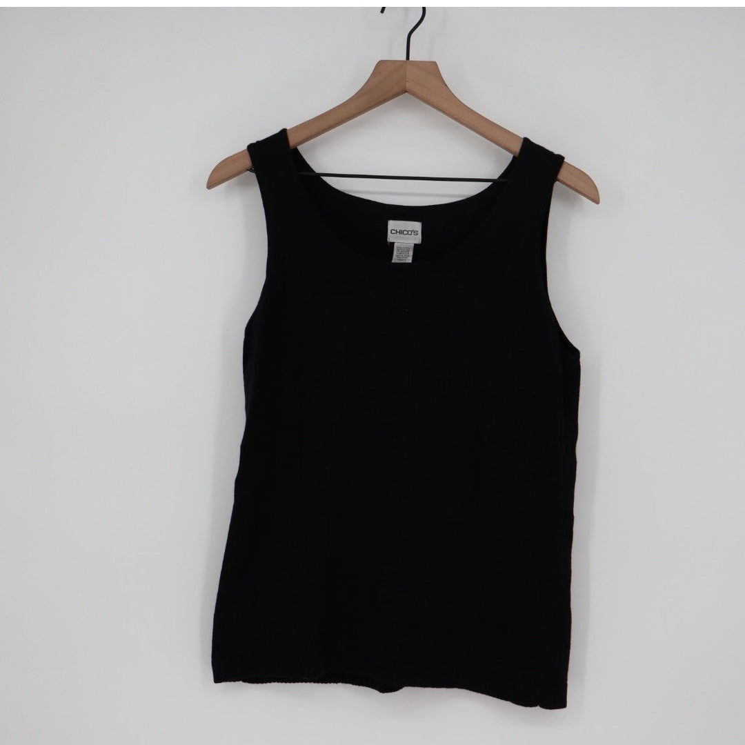 Chicos Black Knit Tank Top Sleeveless Scoop Neck Size 1