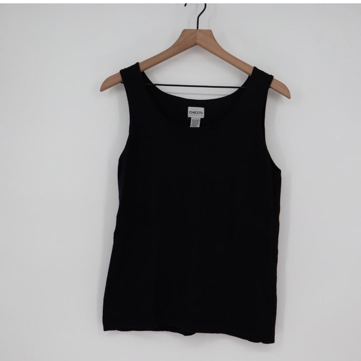 Chicos Black Knit Tank Top Sleeveless Scoop Neck Size 1