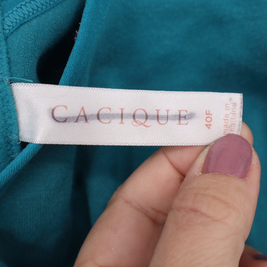 Cacique Teal Blue Wire-Free Full Coverage Bra 40F Cotton Blend Striped Trim