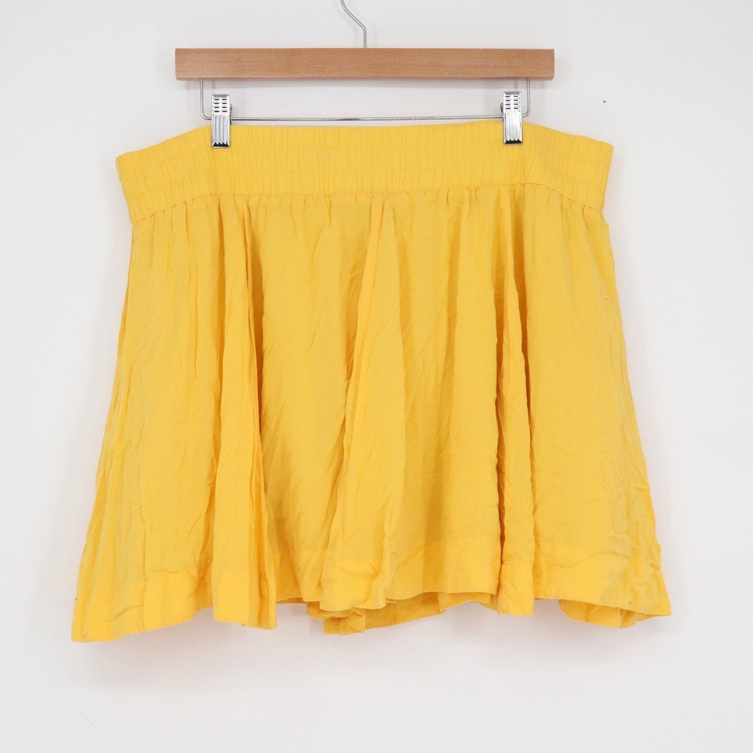 Twenty One Yellow Cotton Flared Mini Skirt Elastic Waist Lined Size L