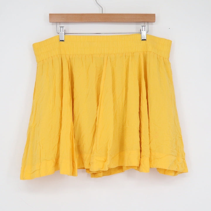 Twenty One Yellow Cotton Flared Mini Skirt Elastic Waist Lined Size L