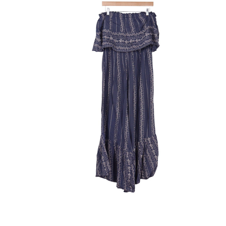 Jayne Jumpsuit Womens Large Strapless Wide Leg Navy Blue Floral Print Excellent