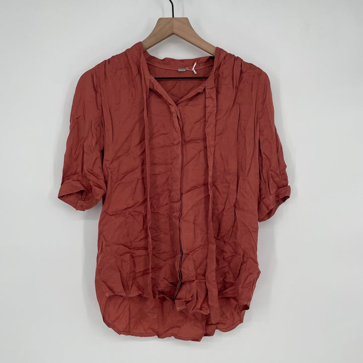 FP Red Orange Viscose Rayon Tunic Shirt Blouse Top Womens Size S