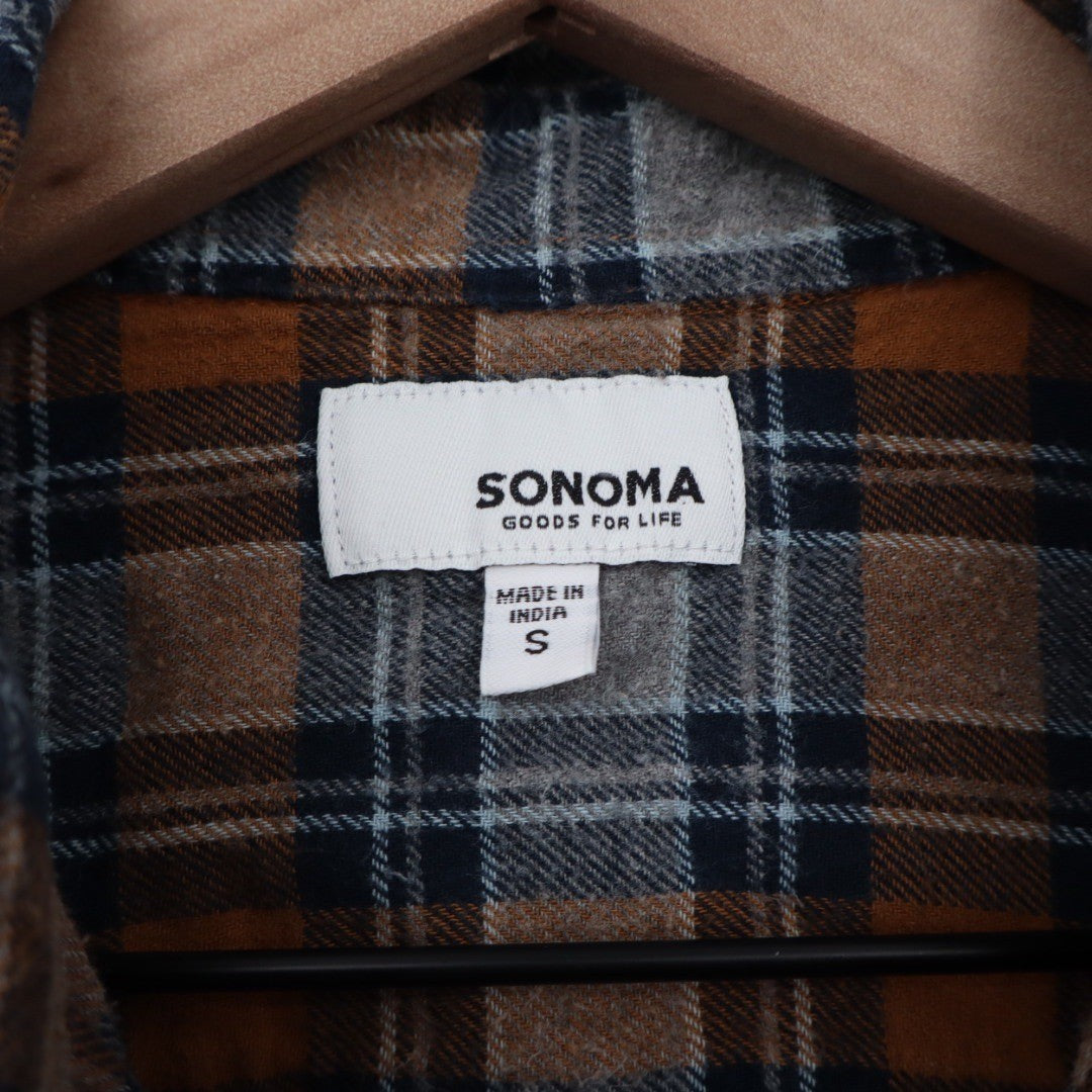 Sonoma Goods for Life Flannel Shirt Plaid Orange Long Sleeve Button Down Size S