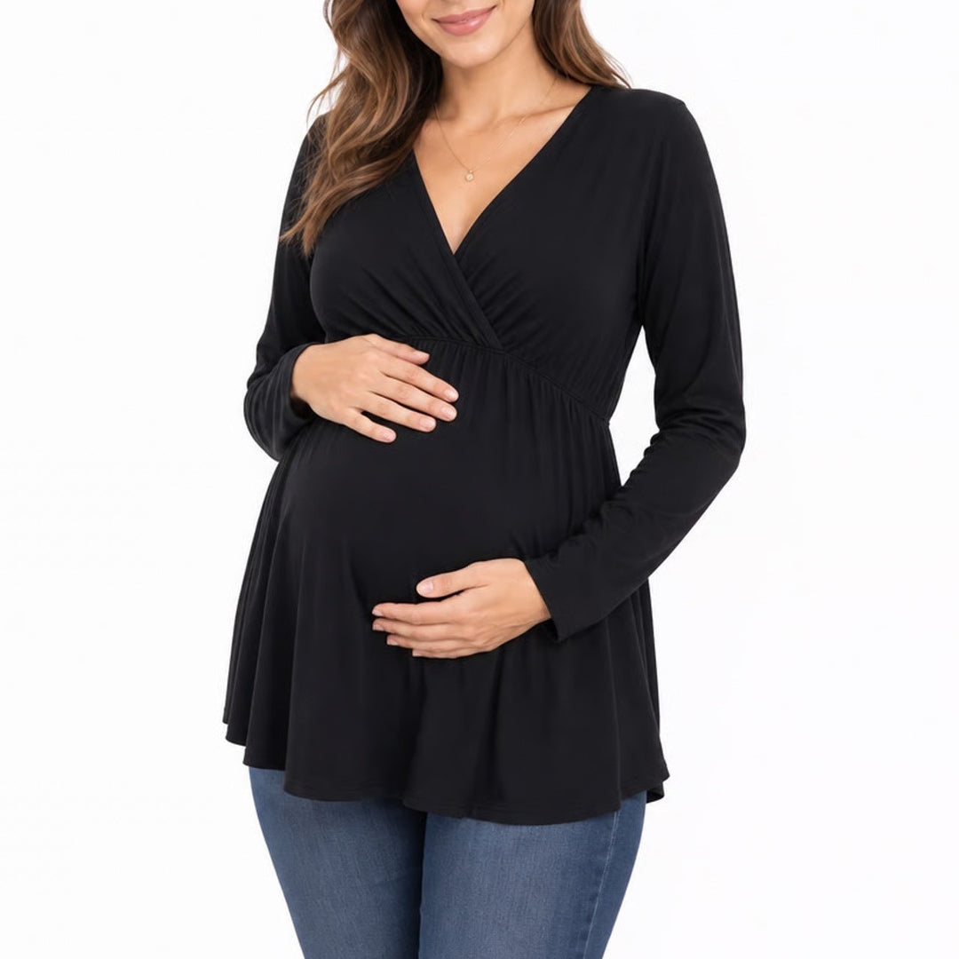 Old Navy Maternity XL Black Long Sleeve Surplice Empire Waist Tunic Top SSA 108