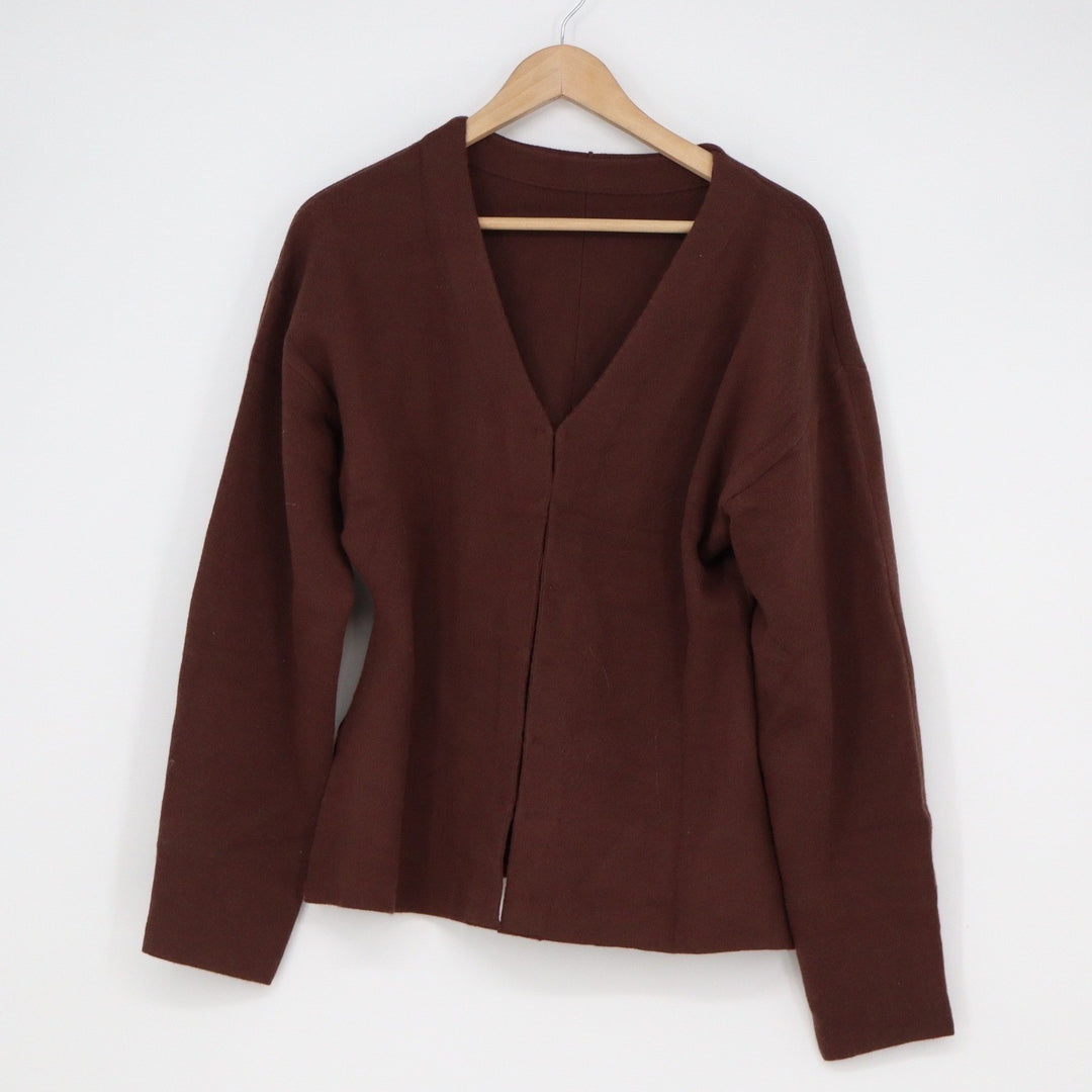 Coffee Brown Open Front V-Neck Knit Cardigan Size Large Minimalist Chic