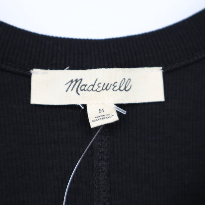 Madewell Crop Tank Top Womens Medium Black Cotton Ribbed Scoop Neck Street Wear