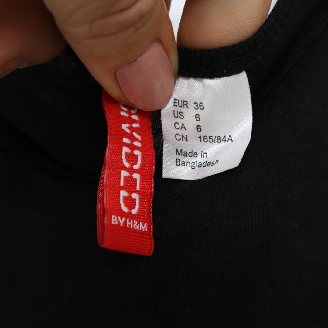 H&M Divided Black Ribbed Cotton Tank Top Scoop Neck Sleeveless Size 6