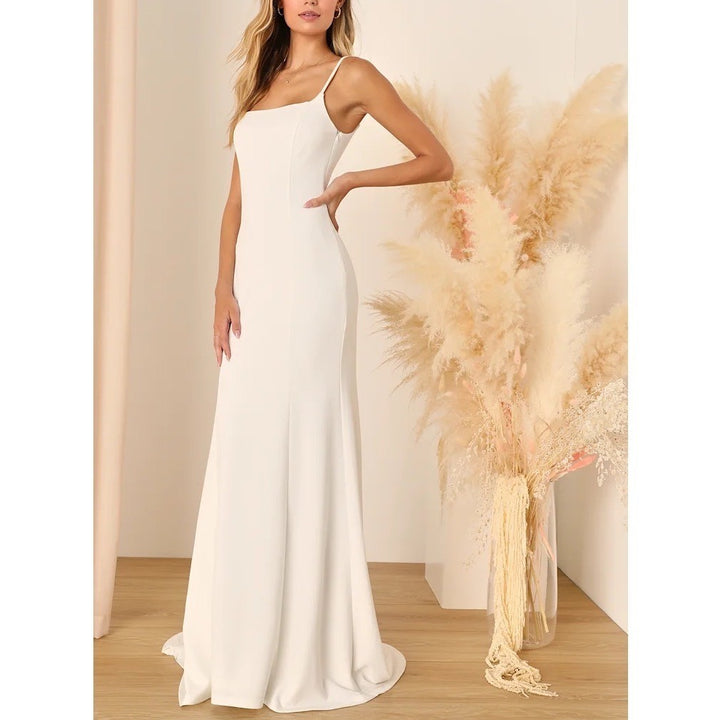 Lulus Blessed Romance Maxi Dress Womens M White Sleeveless Button Back Mermaid