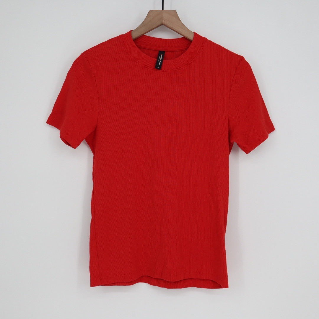American Giant Women Red Luxe Ribbed Crew Neck Short Sleeve Tee Size L