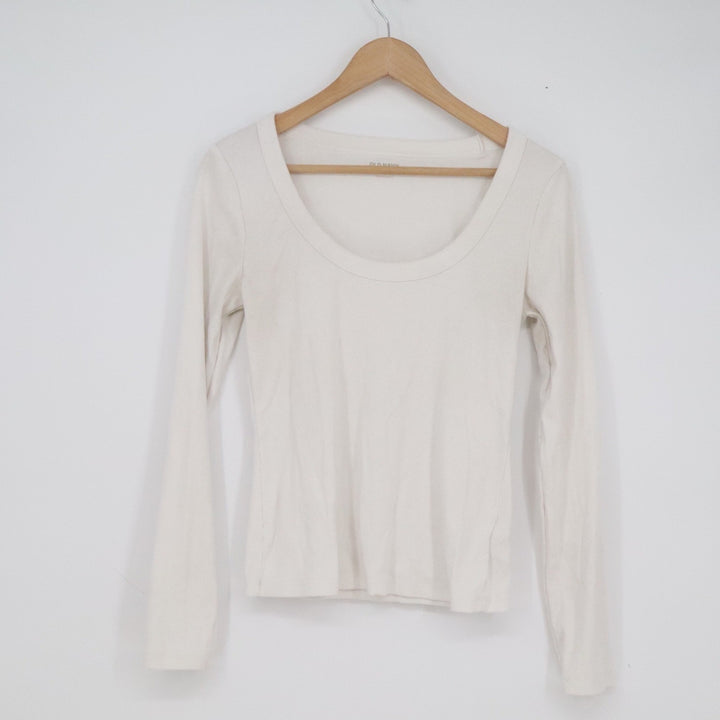 Old Navy Snug Ribbed Scoop Neck Long Sleeve Top White Cream Women's Medium