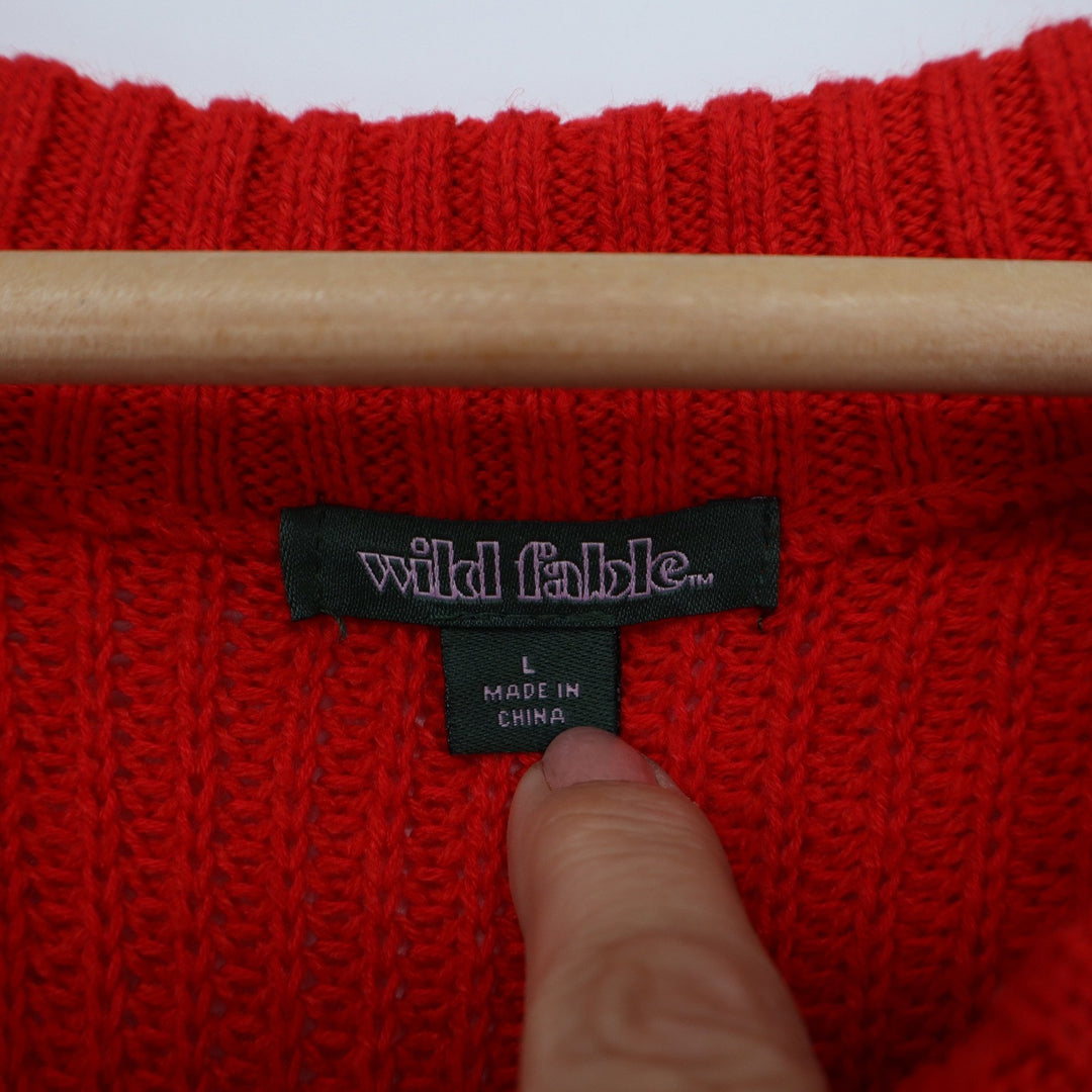 Wild Fable Womens Red Cropped Shaker Knit Crew Neck Sweater Size L