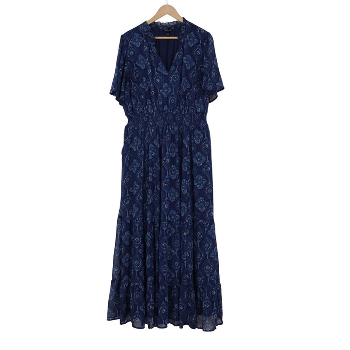 Torrid Navy Blue Medallion Print Tiered Maxi Dress Plus Size 2 V-Neck