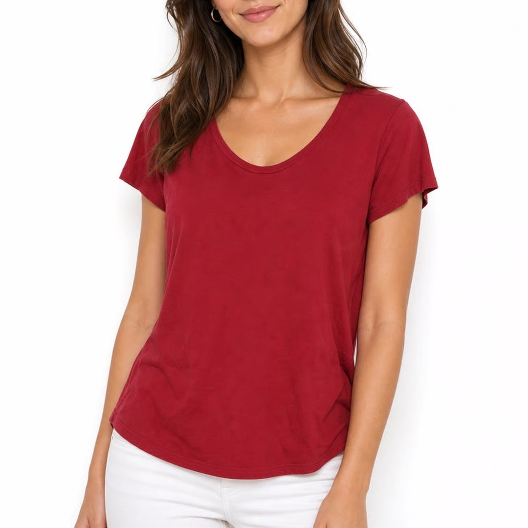 Ava & Viv Womens 1X Burgundy Red Scoop Neck Short Sleeve T-Shirt Cotton Modal