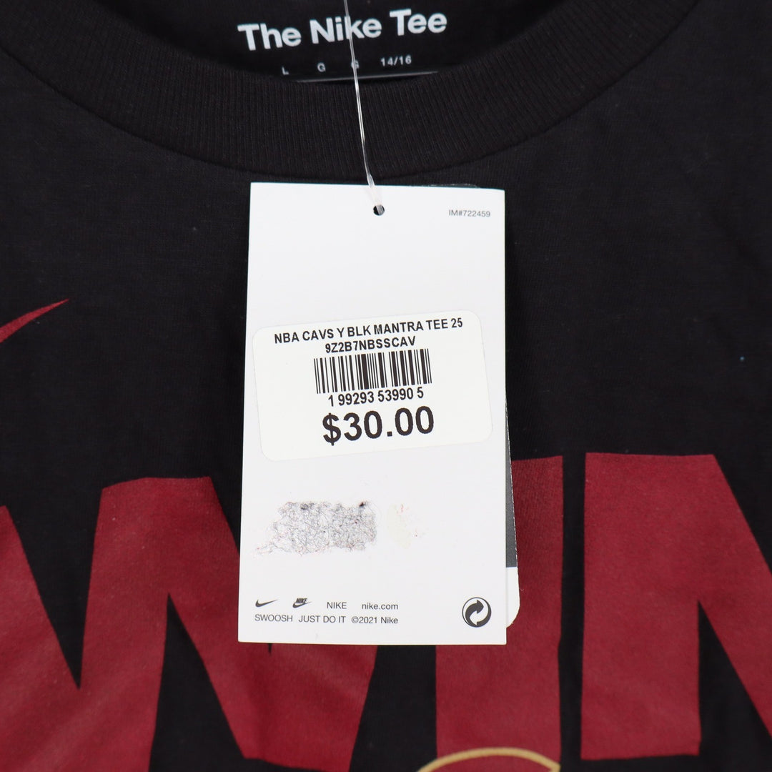 Nike Cleveland Cavaliers Youth Large Black 2025 NBA Playoffs Mantra Tee