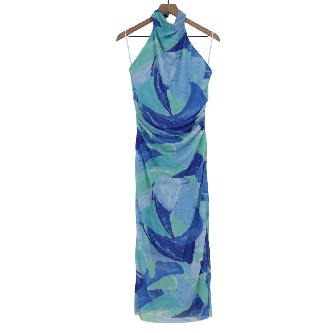 Lulus Idyllic In Ibiza Midi Dress Womens XL Blue Abstract Print Halter Neck