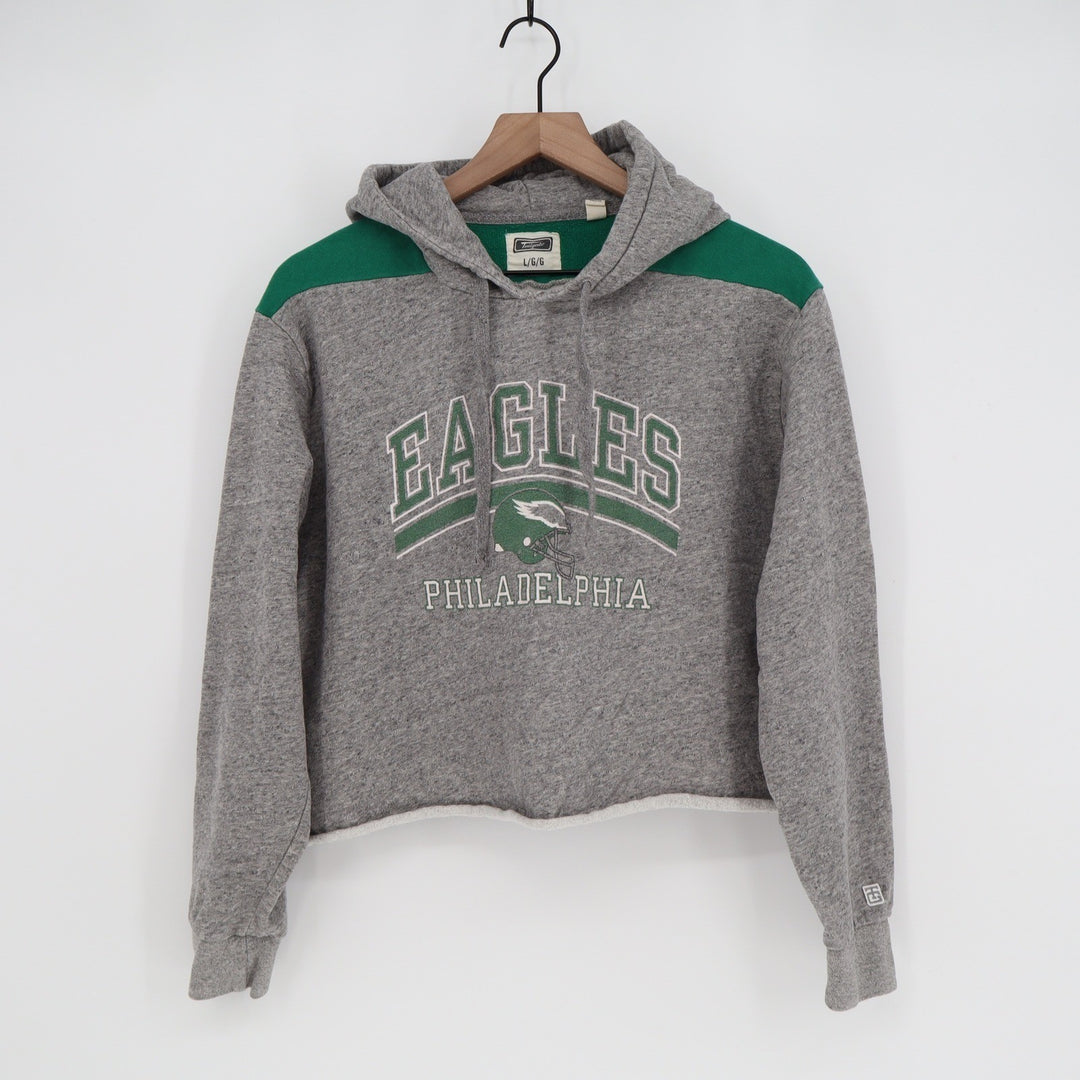 Tailgate Philadelphia Eagles Cropped Hoodie Grey Green Graphic NFL Womens Large