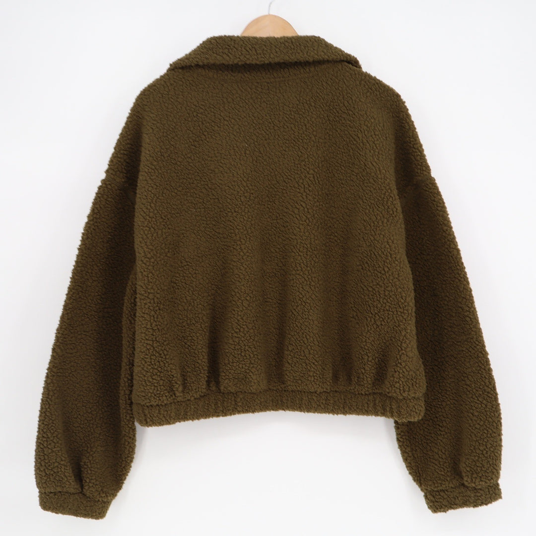 Old Navy Mens Small Olive Green Sherpa Fleece Full Zip Jacket Mock Neck