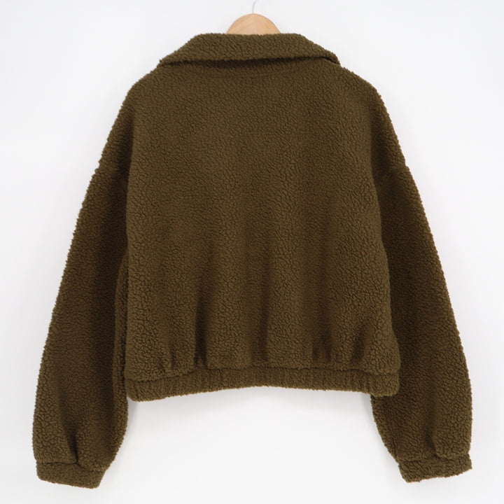 Old Navy Mens Small Olive Green Sherpa Fleece Full Zip Jacket Mock Neck