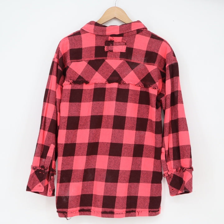 We The Free Button-Down Womens XS Distressed Plaid Pink Frayed Cotton Excellent