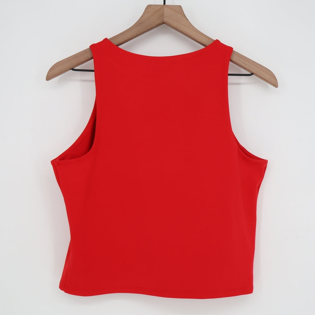Express Body Contour High Neck Tank Top Red Sleeveless Crop Slim Fit Large