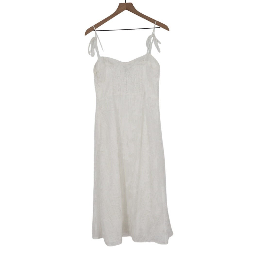 Lulus Loveliest Looks Midi Dress Womens Large White Floral Jacquard Tie-Strap