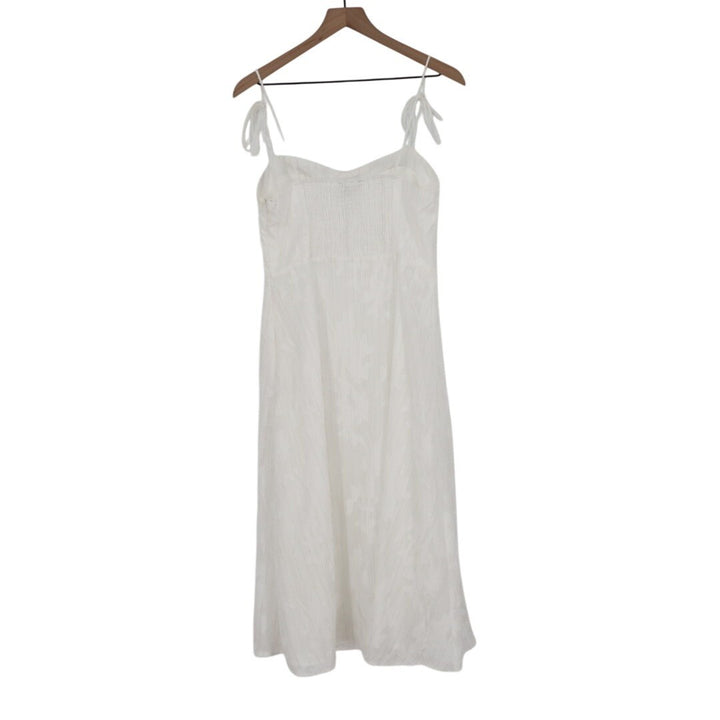 Lulus Loveliest Looks Midi Dress Womens Large White Floral Jacquard Tie-Strap