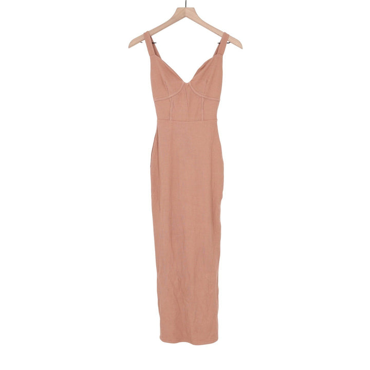 Naked Wardrobe Ribbed Corset Midi Dress Mauve Brown Size L