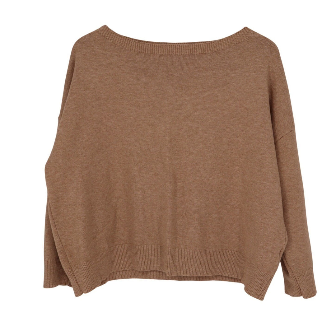 Sweater Womens M Camel Brown Tight Knit Ribbed Long Sleeve Boat Neck Pullover
