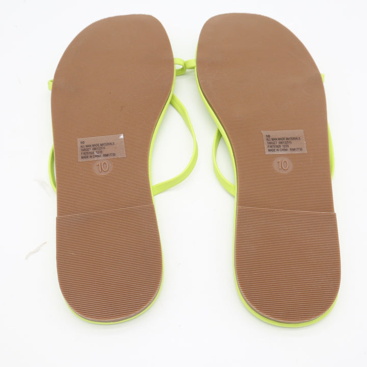 Shade & Shore Womens Neon Lime Green Strappy Thong Sandals Square Toe Size 10