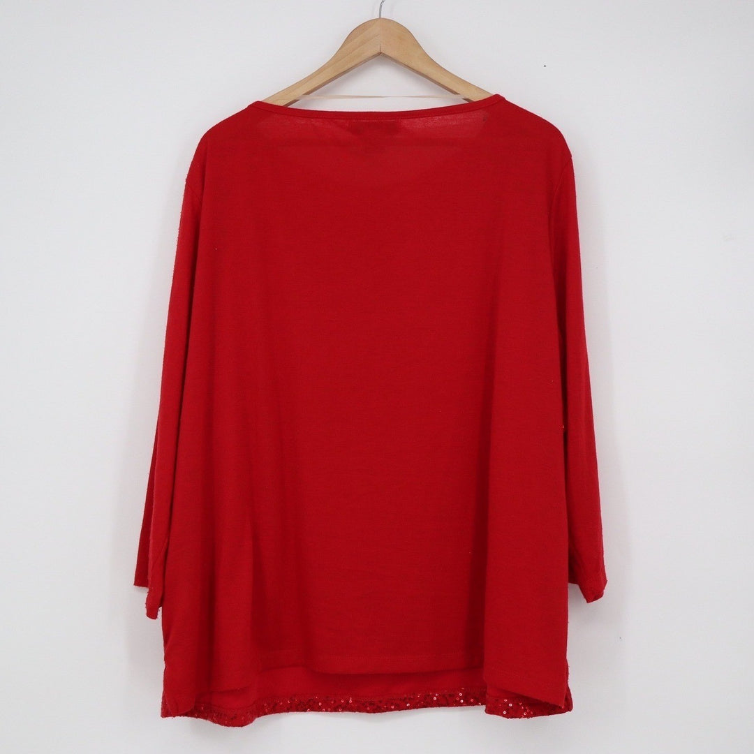 Sag Harbor Woman Red Sequin Front Long Sleeve Holiday Blouse Top 3X
