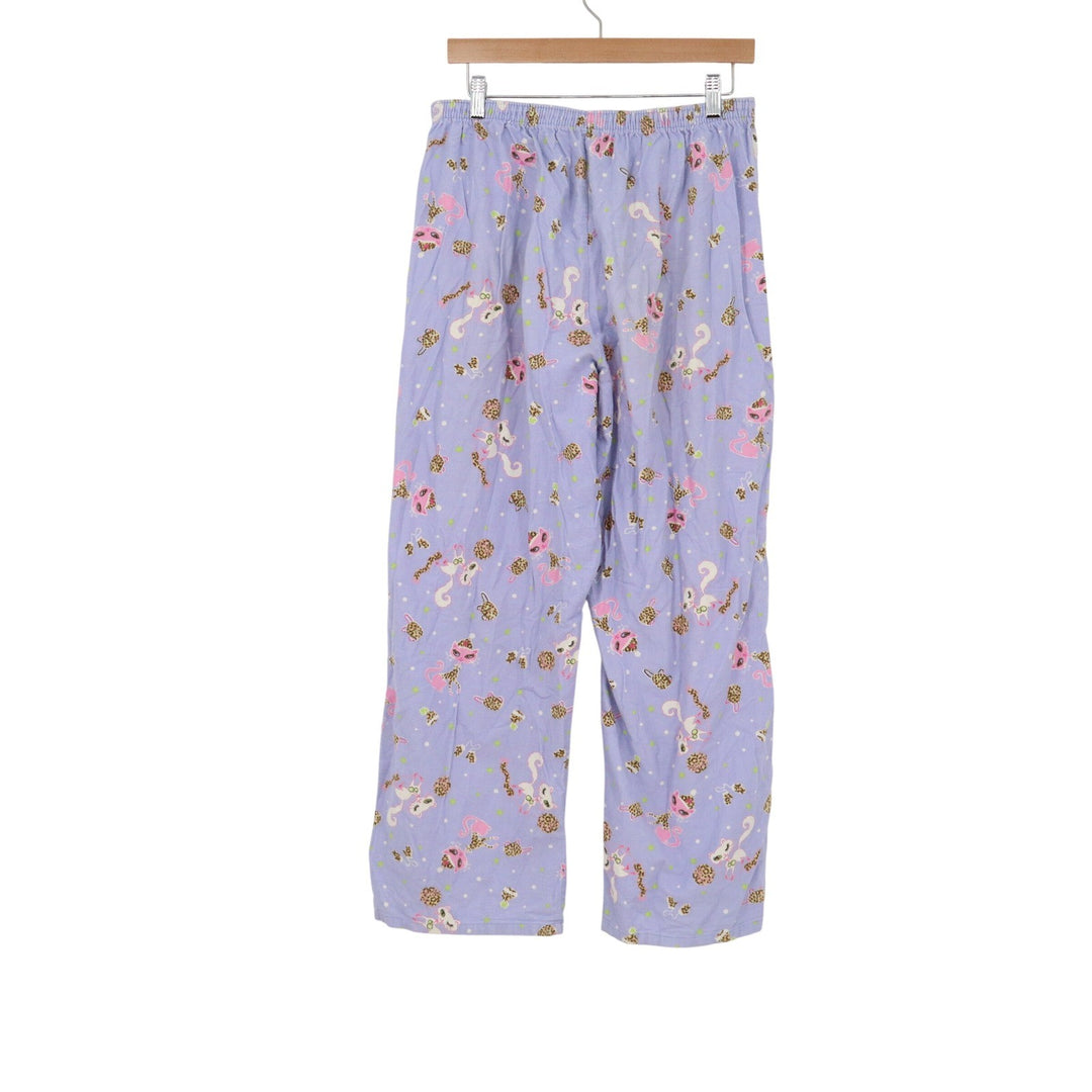Purple Cotton Pajama Pants Pink Cat Giraffe Animal Print Lounge Bottoms XL