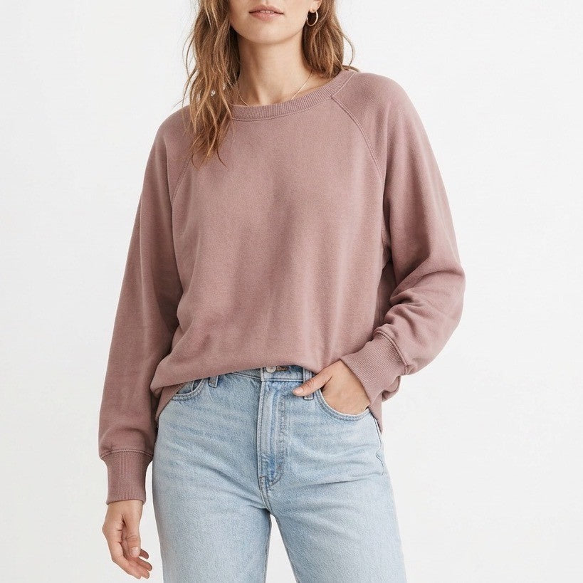 Aerie Sweatshirt Womens Large Brown Cotton Ribbed High Low Hem Raglan Sleeve