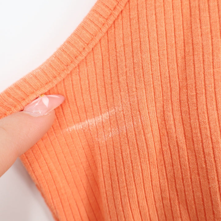 Shein Crop Top Womens XL Orange Stretch Knit Ribbed Crew Neck Sleeveless Tie Hem