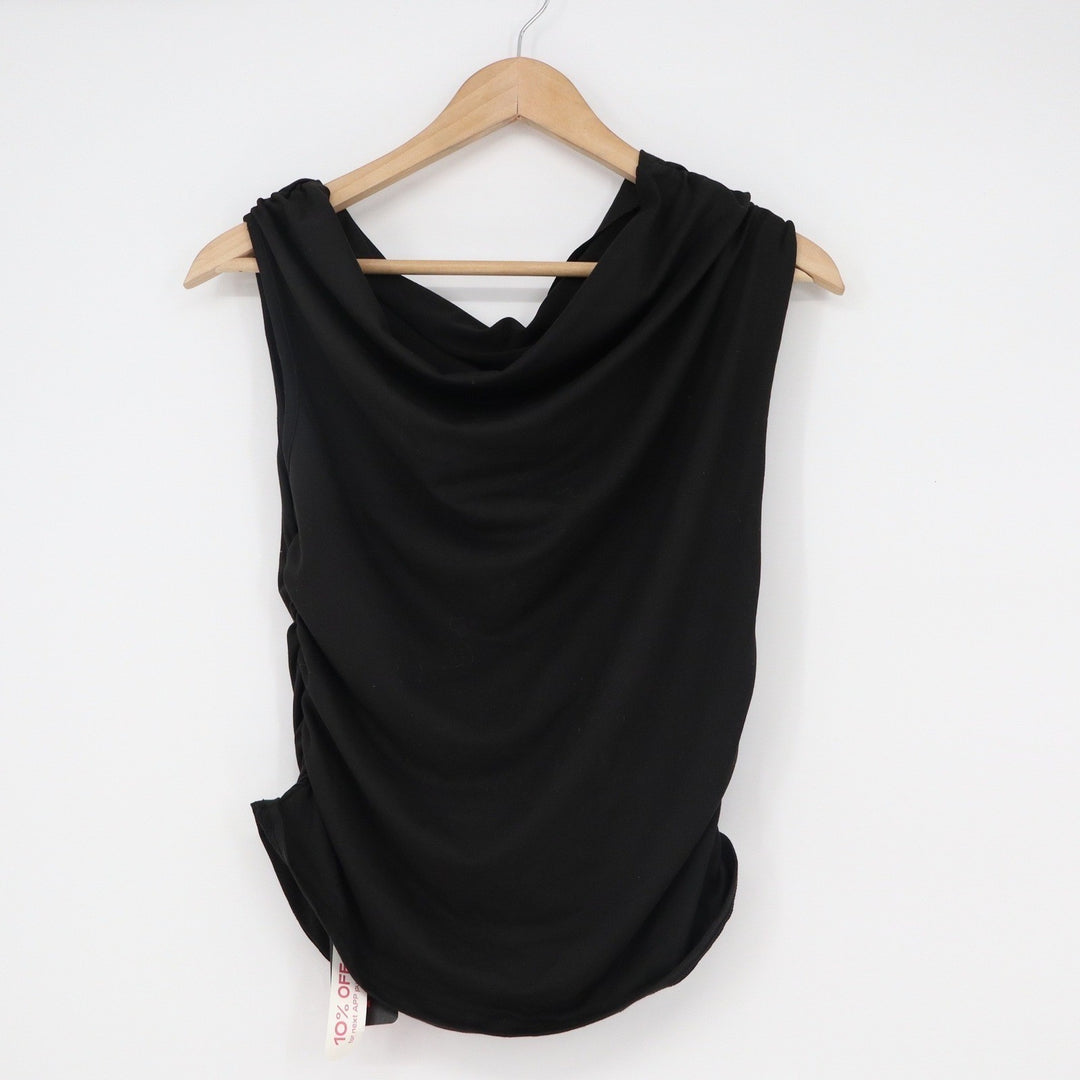 Romwe Black Cowl Neck Ruched Sleeveless Top XL Solid Minimalist Side Draped Tank