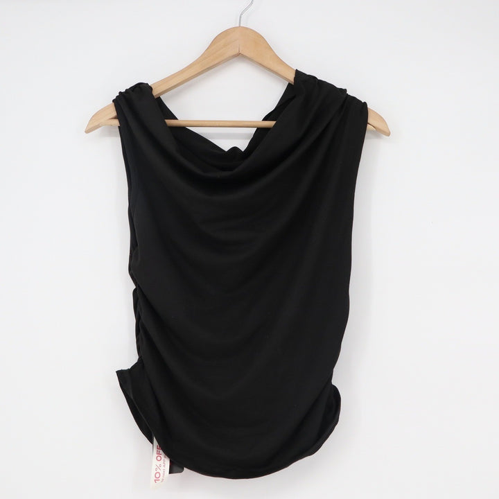 Romwe Black Cowl Neck Ruched Sleeveless Top XL Solid Minimalist Side Draped Tank