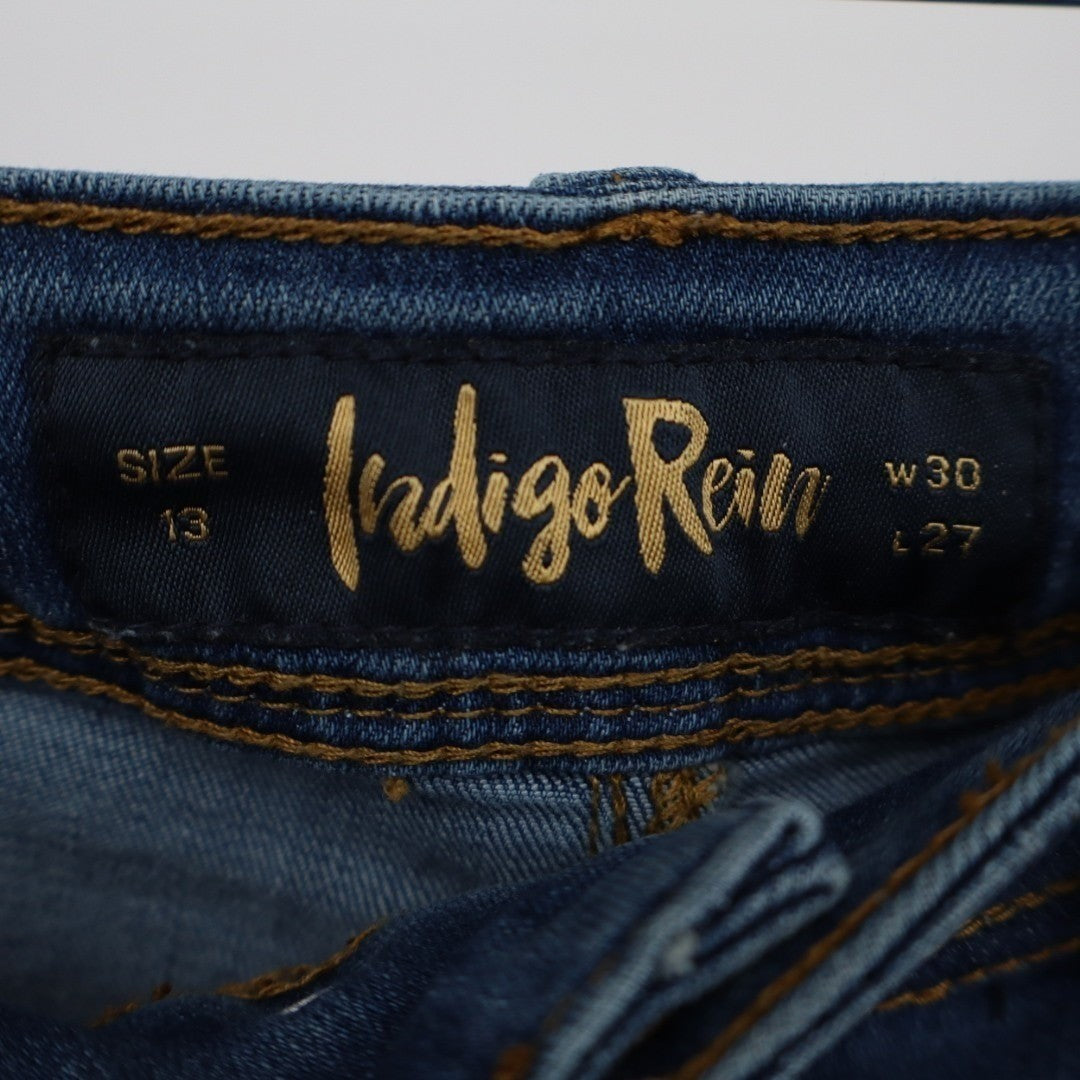 Indigo Rein Jeans Womens 13 Blue Denim Distressed 5-Pockets High Rise Skinny Leg