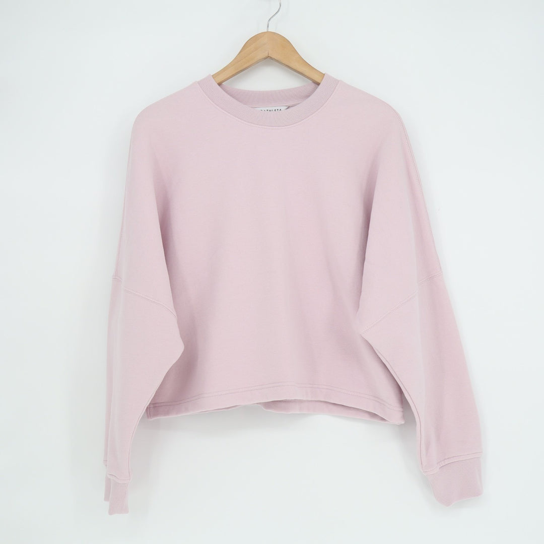 Athleta Sweatshirt Womens Medium Pink Cotton Stretch Ribbed Crew Neck Pullover