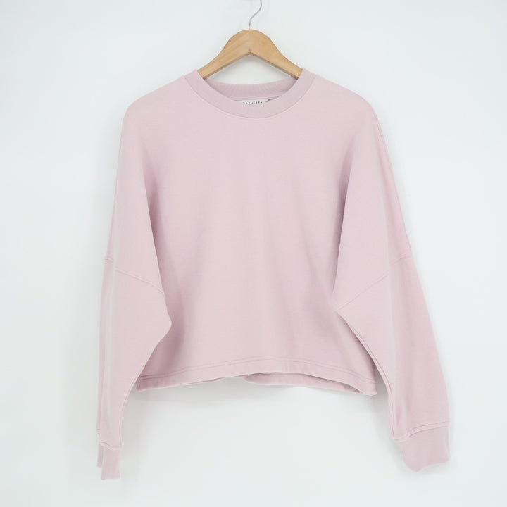 Athleta Sweatshirt Womens Medium Pink Cotton Stretch Ribbed Crew Neck Pullover