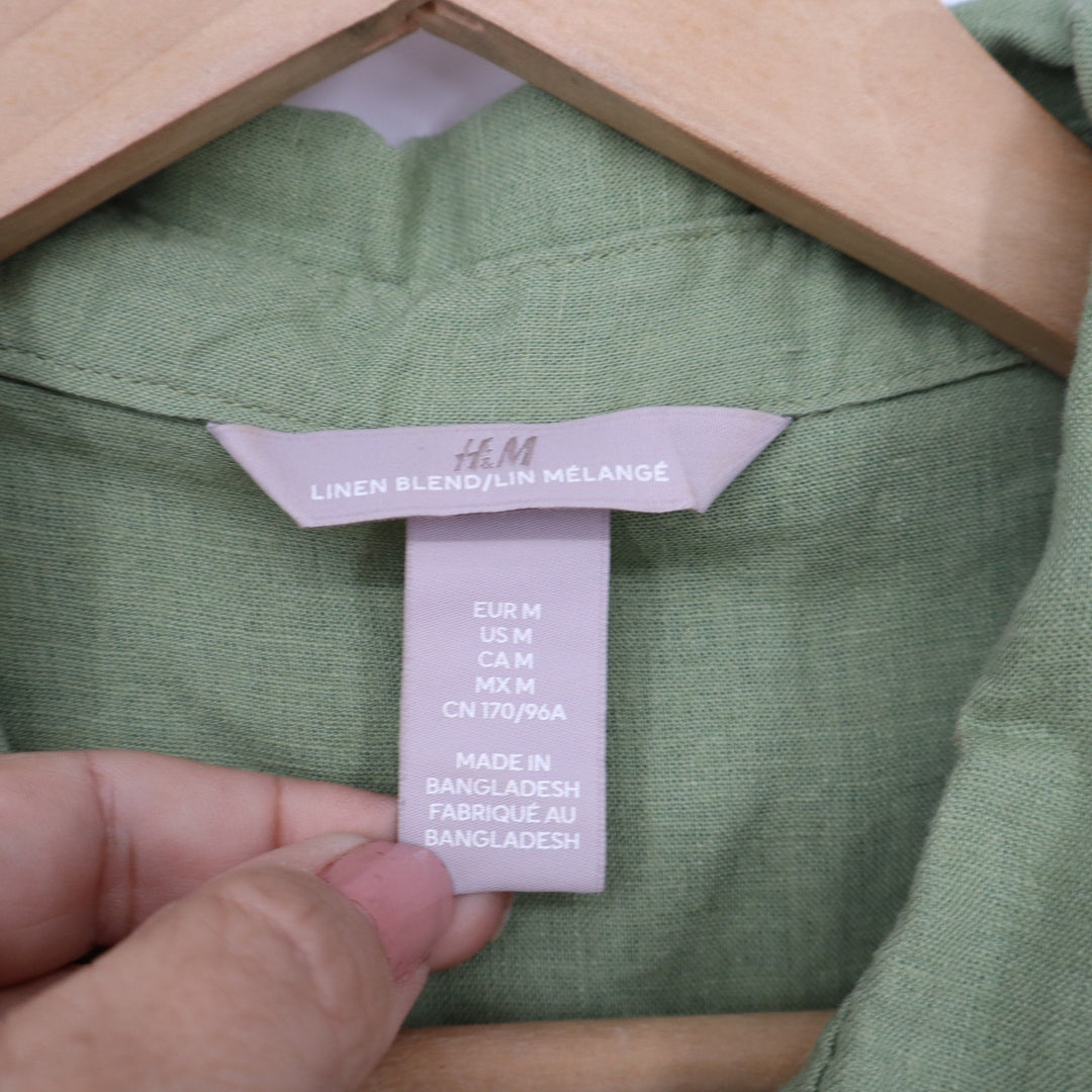 H&M Womens Linen Blend Sleeveless Button Down Blouse Sage Green Medium