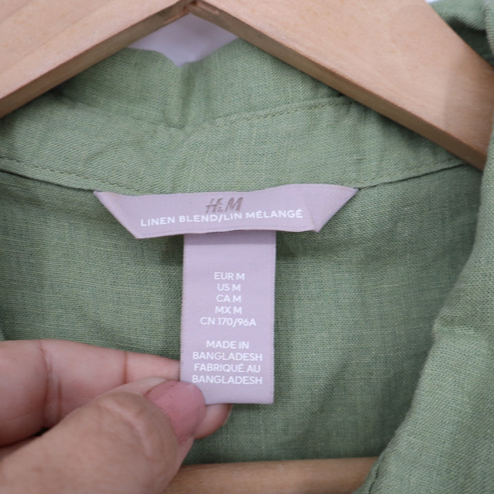 H&M Womens Linen Blend Sleeveless Button Down Blouse Sage Green Medium