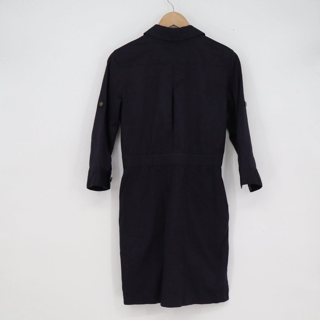 Ann Taylor LOFT Navy Blue Utility Shirtdress 3/4 Roll Tab Sleeve XS